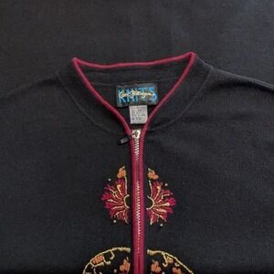 Vintage Jete By Carol Patterson Large $145 Black Red Linen Blend Embroidered